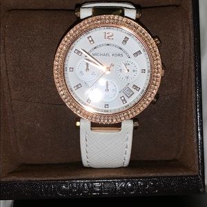 Michael kors white leather watch.